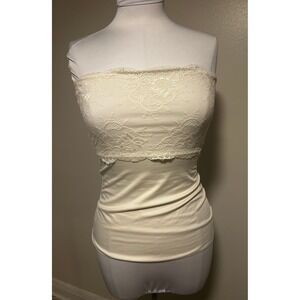 Spanx Ivory White Floral Lace Strapless Shaping Bandeau Tube Top Cream Size L